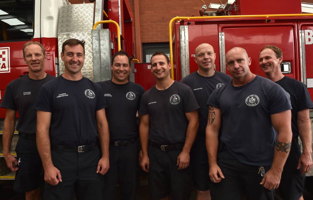 Bendigo career firefighters: Mick Lavery, Stewart Laing, Riley Lonsdale, John Giles, Tim Weston, Brendan Morris and Terry Rule. Picture: NONI HYETT