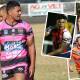 Nyngan Tigers captain-coach James Tuitahi and key players (inset, clockwise from top) Corey Cox, Jacob Neill and Vincent Leuluai.
