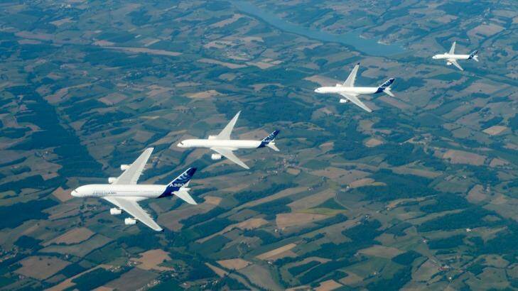 The four Airbus planes in formation. Photo: Airbus