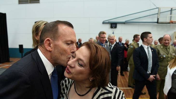 Tony Abbott at the Spirit of Anzac Centenary Experience in Albury-Wodonga. He was joined in the electorate of Indi by its former federal member Sophie Mirabella. Photo: Mark Jesser
