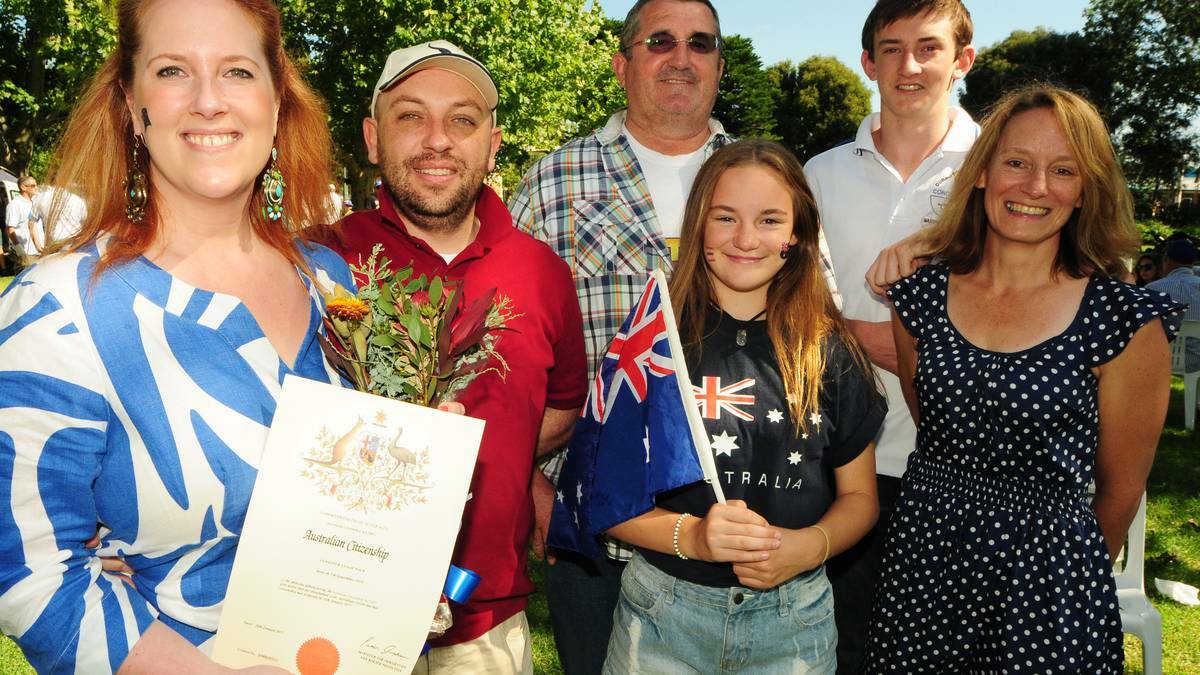 ABOVE: Jennifer Polk, Fran Bressi, Tim, Sam, Eliza and Ann Vail at the Australia Day citizenship ceremony. Photo: BELINDA SOOLE
