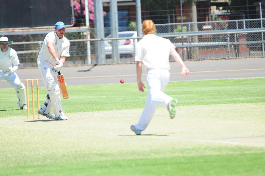 Jason Green keeps out a delivery from Adam Carr during his knock of 103 on Saturday. 				      Photo: KATHRYN O'SULLIVAN