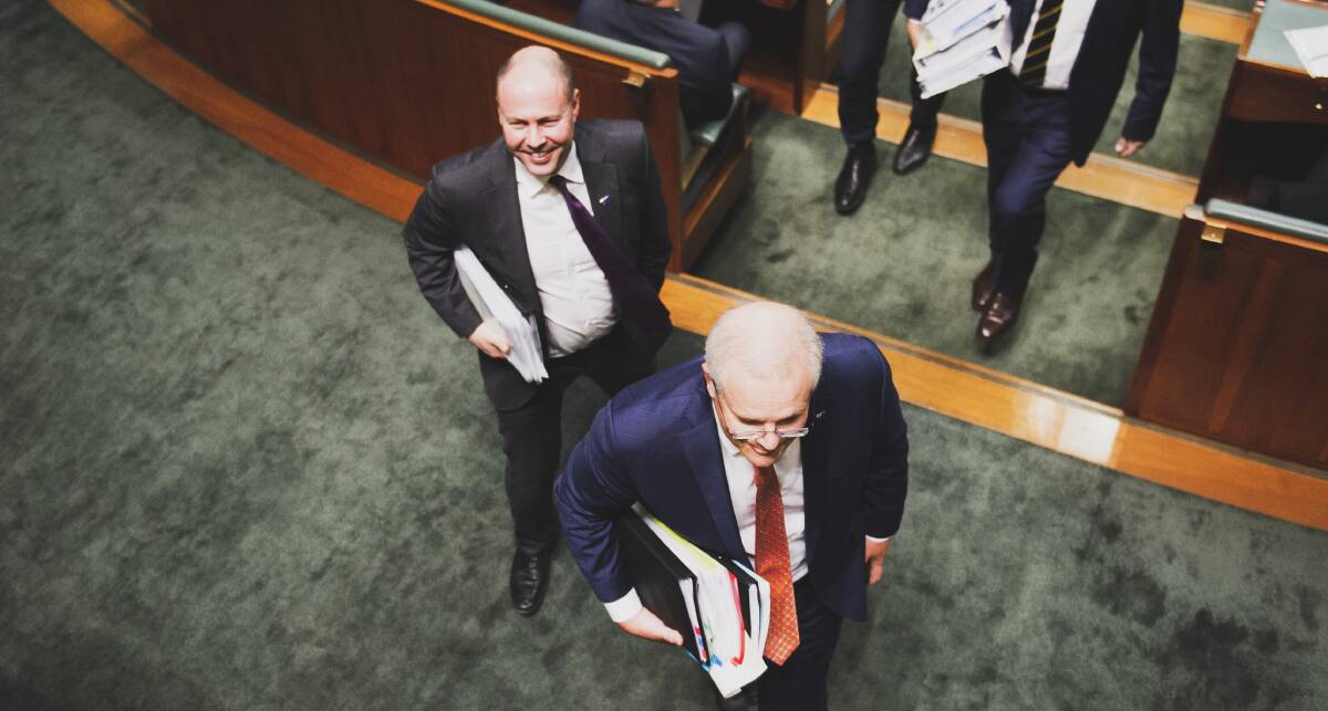 Treasurer Josh Frydenberg and Prime Minister Scott Morrison. Picture: Dion Georgopoulos