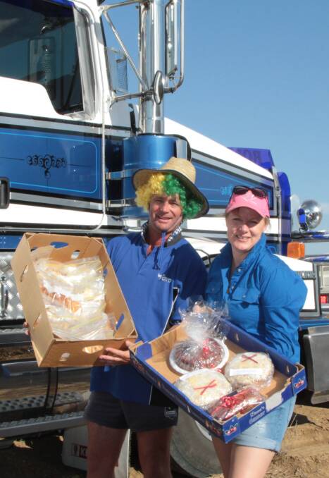 Baked Relief: The giving continued when Murgon's Paul Gleich passed on Baked Relief goodies from the South Burnett for Drought Angels' Nicki Blackwell.
