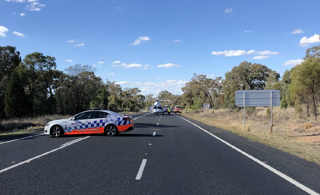 The road is closed between Dubbo and Tomingley after a truck accident. Photo: LIVE TRAFFIC NSW