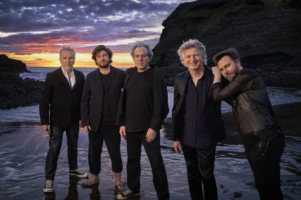 RENOVATED: Crowded House in 2022 features, from left, Nick Seymour, Elroy Finn, Mitchell Froom, Neil Finn and Liam Finn.