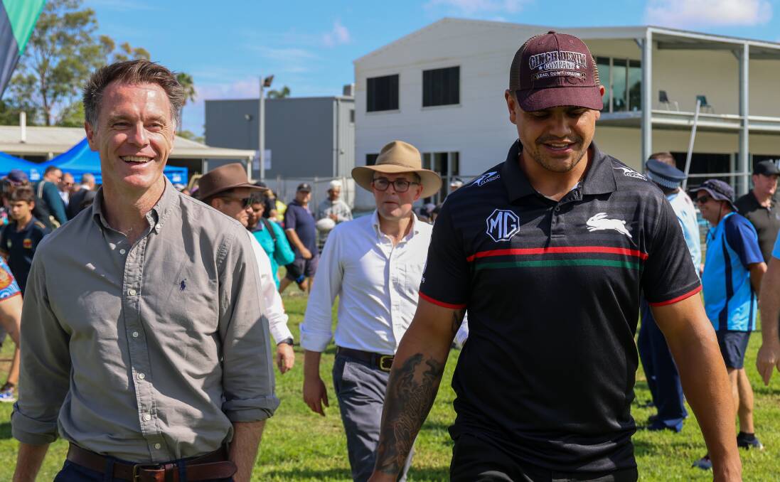 Chris Minns and Latrell Mitchell in Moree. Picture supplied