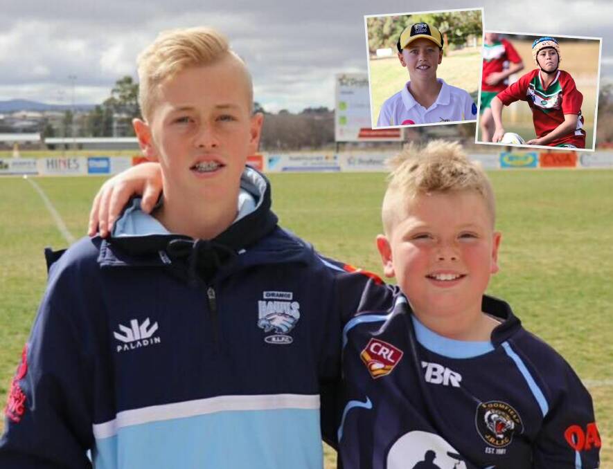 SHATTERED: Harry Greenhalgh (left), pictured alongside brother Jack and (inserts) playing cricket for Orange and league for Western PSSA. 