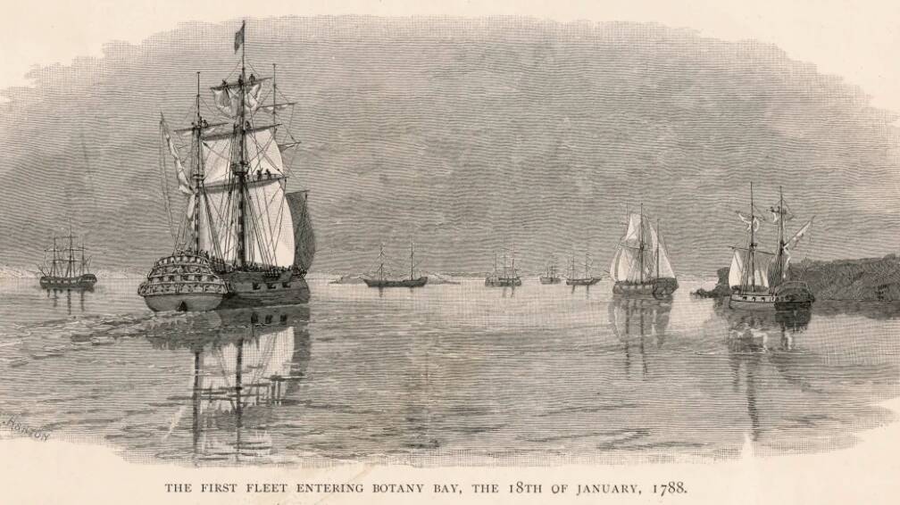 The first fleet enters Botany Bay, 18 January 1788. Photo: Mary Evans Picture Library