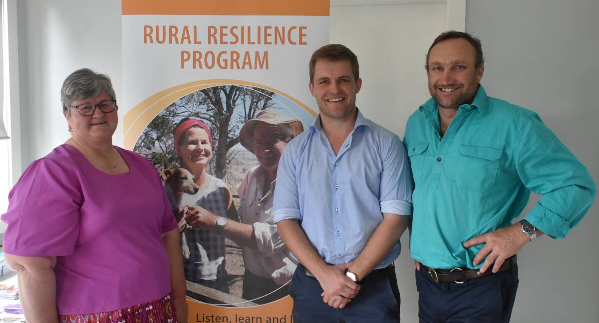 LAUNCH: Di Gill, James Cleaver and Scott Barrett at the Ag and Chat morning tea in Canowindra on Monday.