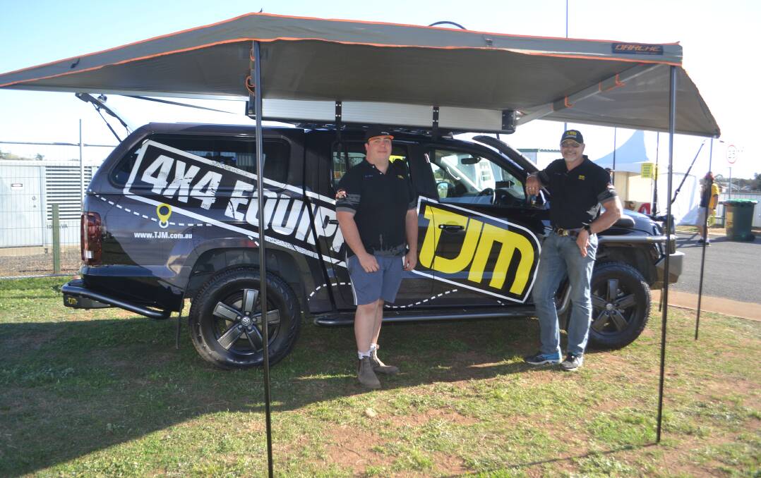 Camping fun: Ben McGregor Dubbo TJM sales manager and Scott Lawrence, TJM state manager at the Orana caravan show. Photo: Taylor Jurd 
