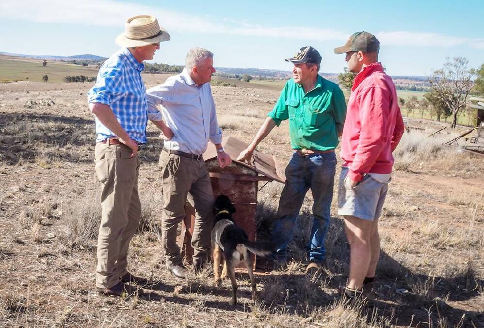 Talks: Acting Prime Minister Michael McCormack and Calare MP Andrew Gee met with Guerie farmers Greg and Matthew Wykes. Photos: Supplied.