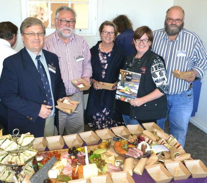 Feast for producers: Judges David Duffy, Paul Schenk and Rosie Turnbull with Fiona and Bill Aveyard, Outback Lamb, Tullamore. Photo: Taylor Jurd. 