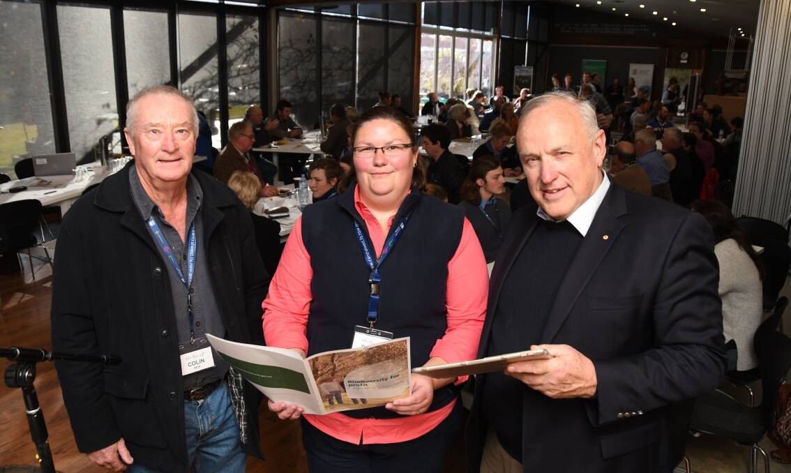 Greater knowledge: Gulgong farmer Colin Seis, Senior Landholder Support Officer with the Biodiversity Conservation Trust, Stacey Avard and agricultural scientist Chriss Rusell. Photo: Belinda Soole.