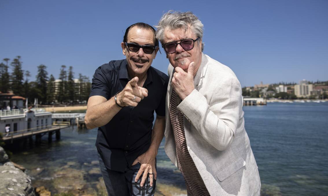 INXS' Tim Farriss and Kirk Pengilly still kicking around Sydney's northern beaches. Photo: Simon Bennett