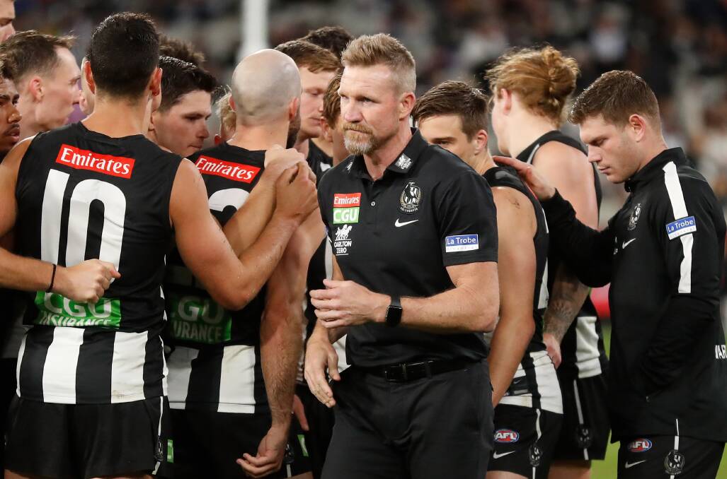 The next month is make or break for Collingwood and its coach, Nathan Buckley. Photo: Michael Wilson/AFL Photos via Getty Images 