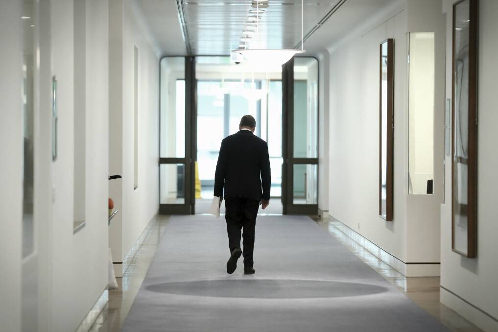Outgoing Nationals leader Barnaby Joyce, departing a press conference at Parliament House in July last year. Photo: Alex Ellinghausen