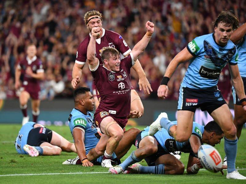Harry Grant (c) capped a memorable Maroons debut with a try in the 20-14 Origin win over NSW.