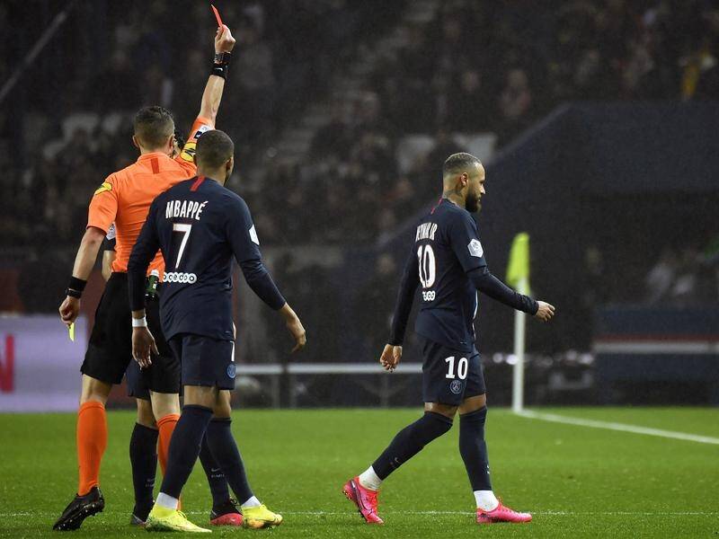 Paris Saint-Germain's Neymar saw red for a second bookable offence against Bordeaux.